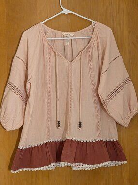 Matilda Jane Wonderment Call Me Cute Boho Top Womens M Peach Rust Gauze Peasant